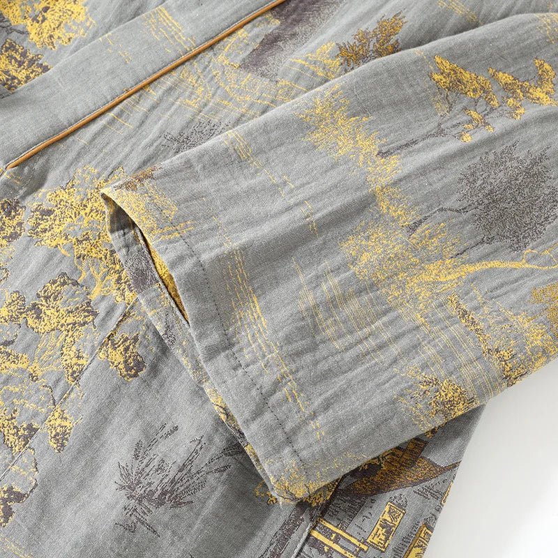Artistic Watercolor Cotton Kimono Pajama Set