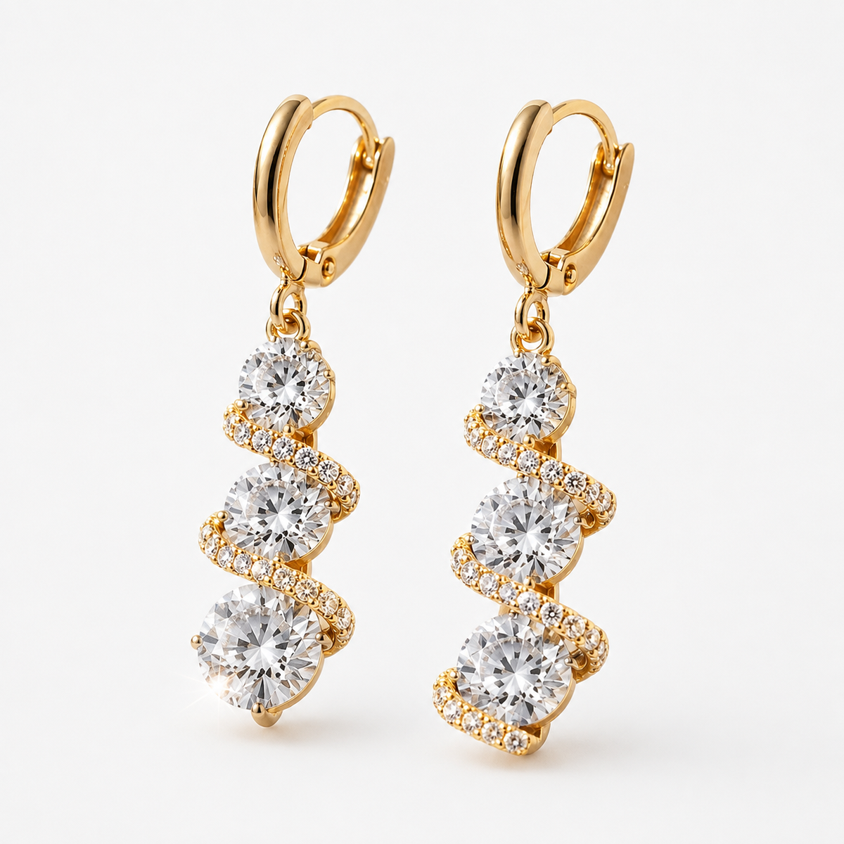 Asymmetric Spiral Crystal Drop Earrings
