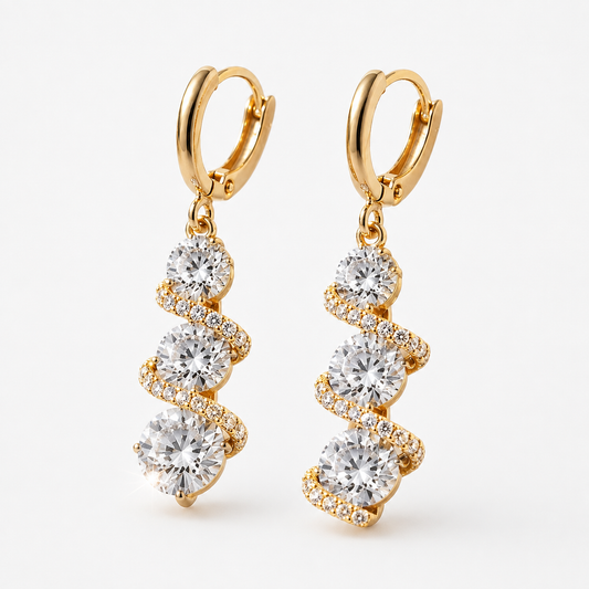 Asymmetric Spiral Crystal Drop Earrings