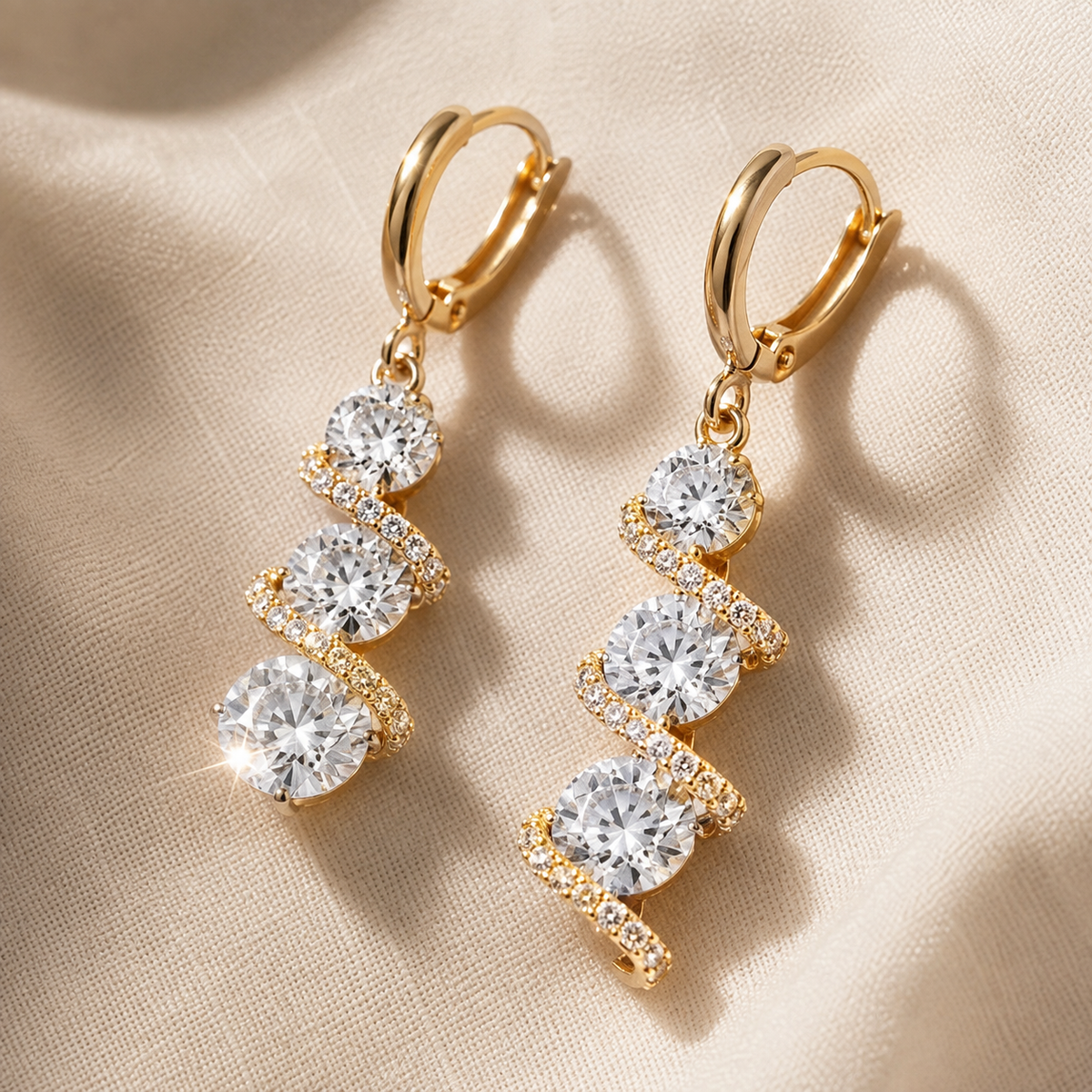 Asymmetric Spiral Crystal Drop Earrings