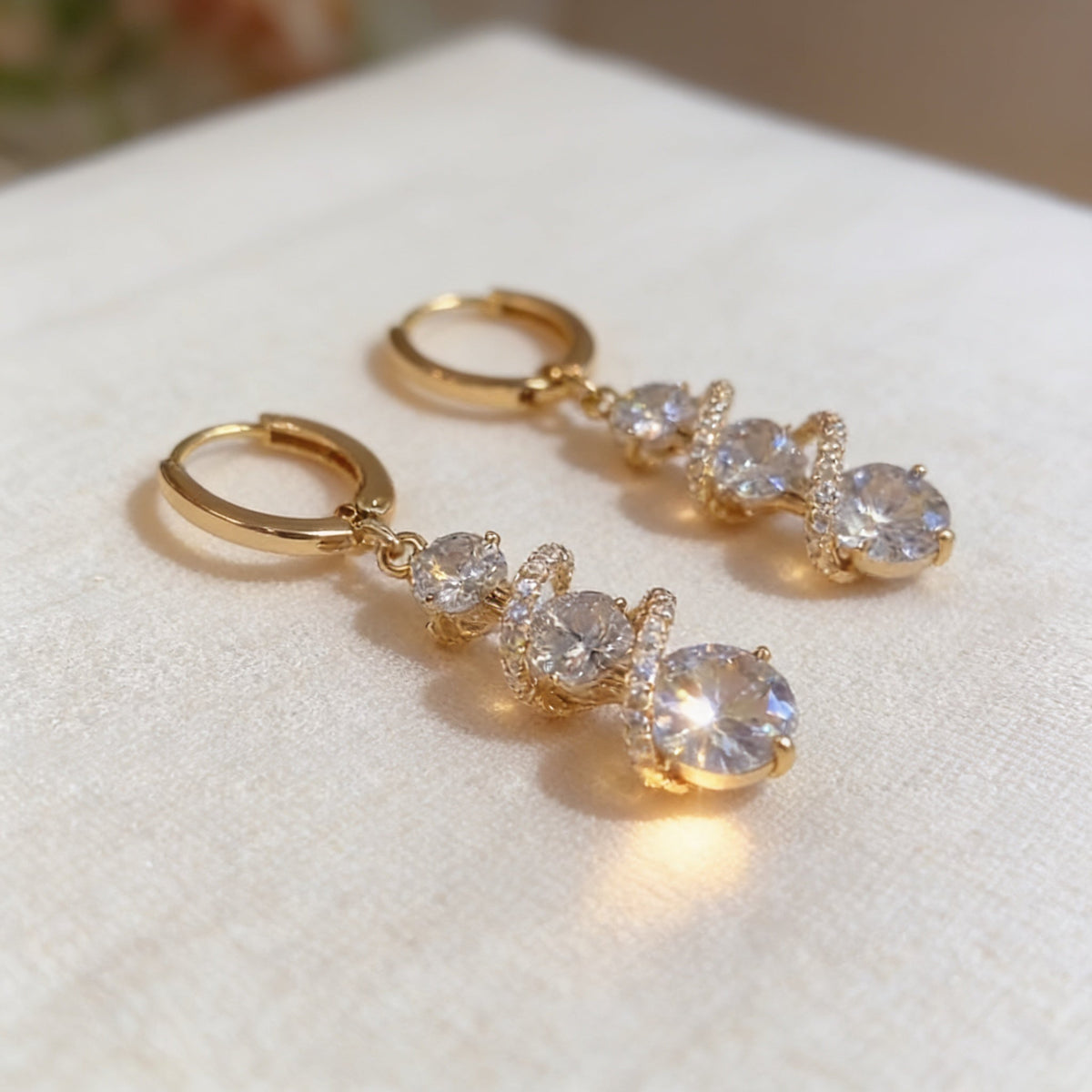Asymmetric Spiral Crystal Drop Earrings