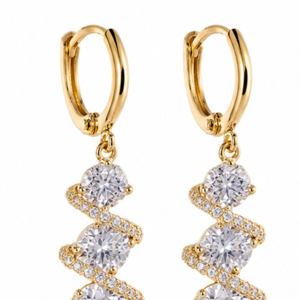 Asymmetric Spiral Crystal Drop Earrings