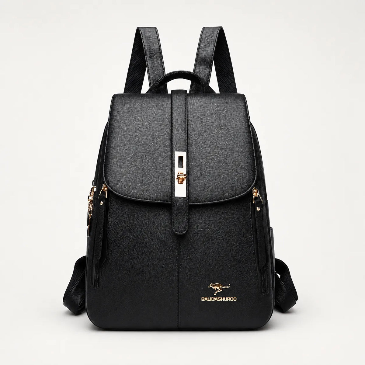 Backpack with Twist-Lock Flap and Rose-Gold Hardware