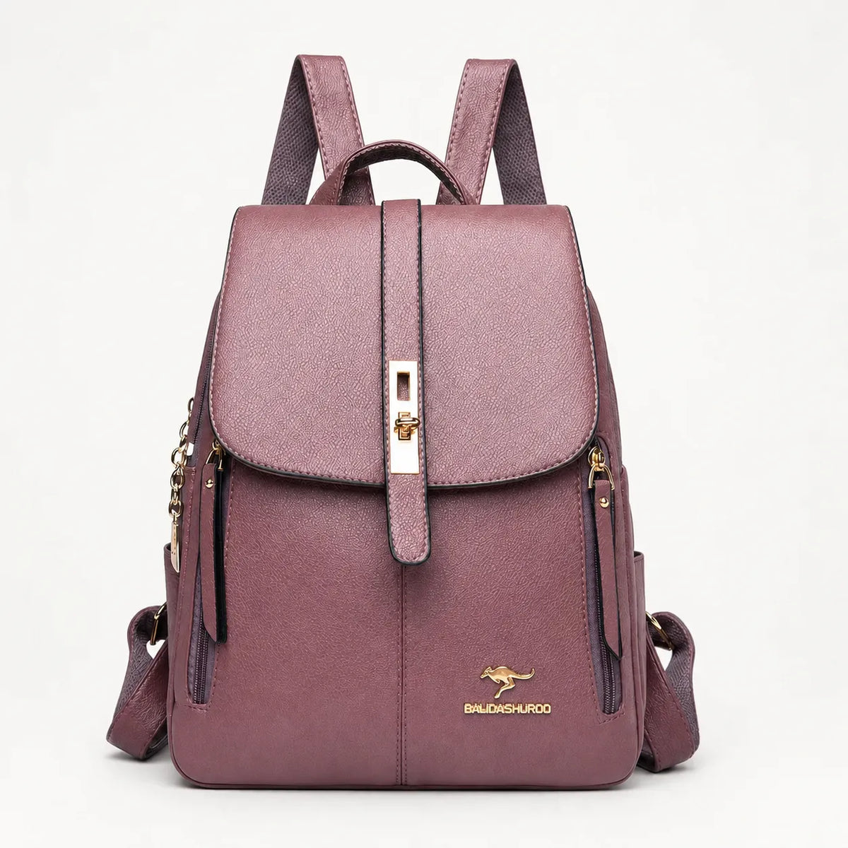 Backpack with Twist-Lock Flap and Rose-Gold Hardware