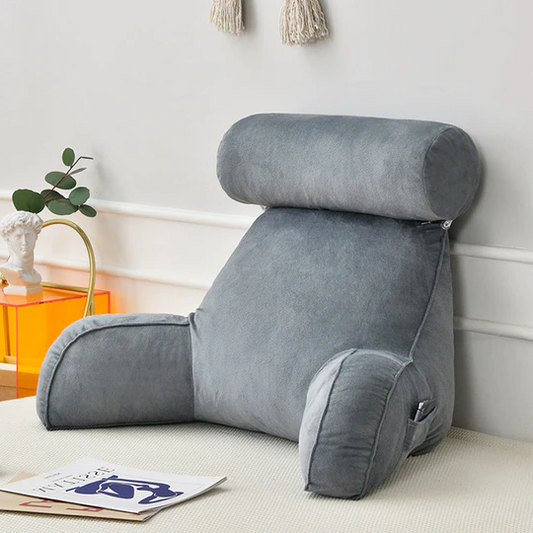 Backrest Reading Pillow with Armrests and Adjustable Headrest