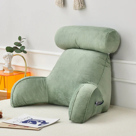 Backrest Reading Pillow with Armrests and Adjustable Headrest