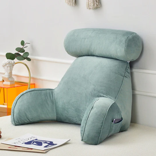 Backrest Reading Pillow with Armrests and Adjustable Headrest