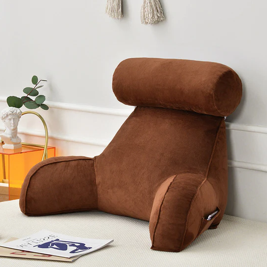 Backrest Reading Pillow with Armrests and Adjustable Headrest