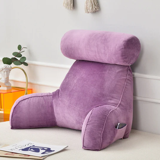 Backrest Reading Pillow with Armrests and Adjustable Headrest