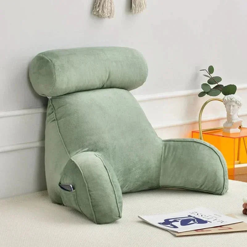 Backrest Reading Pillow with Armrests and Pocket