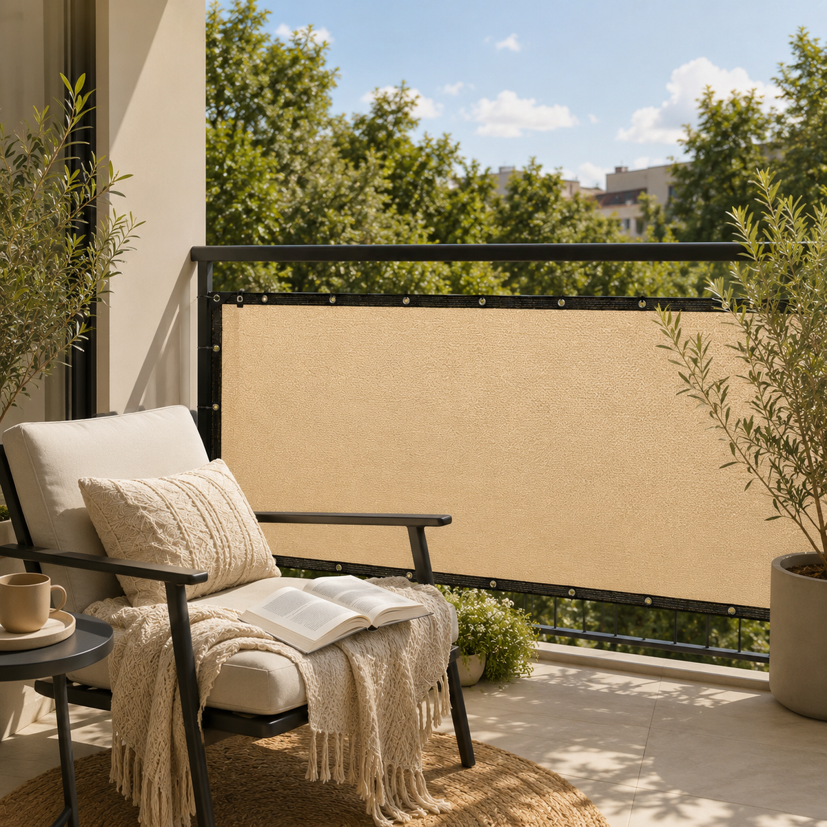 Balcony Privacy Screen - Sun Shade & Wind Panel with Eyelets