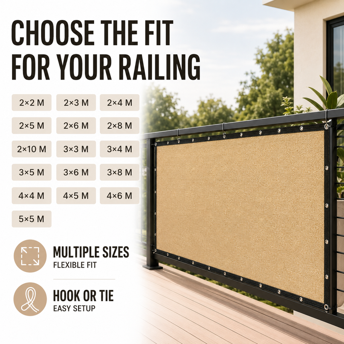 Balcony Privacy Screen - Sun Shade & Wind Panel with Eyelets