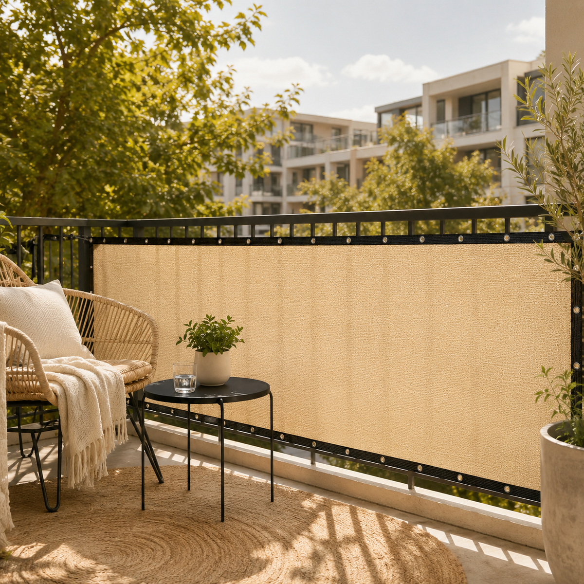 Balcony Privacy Screen - Sun Shade & Wind Panel with Eyelets
