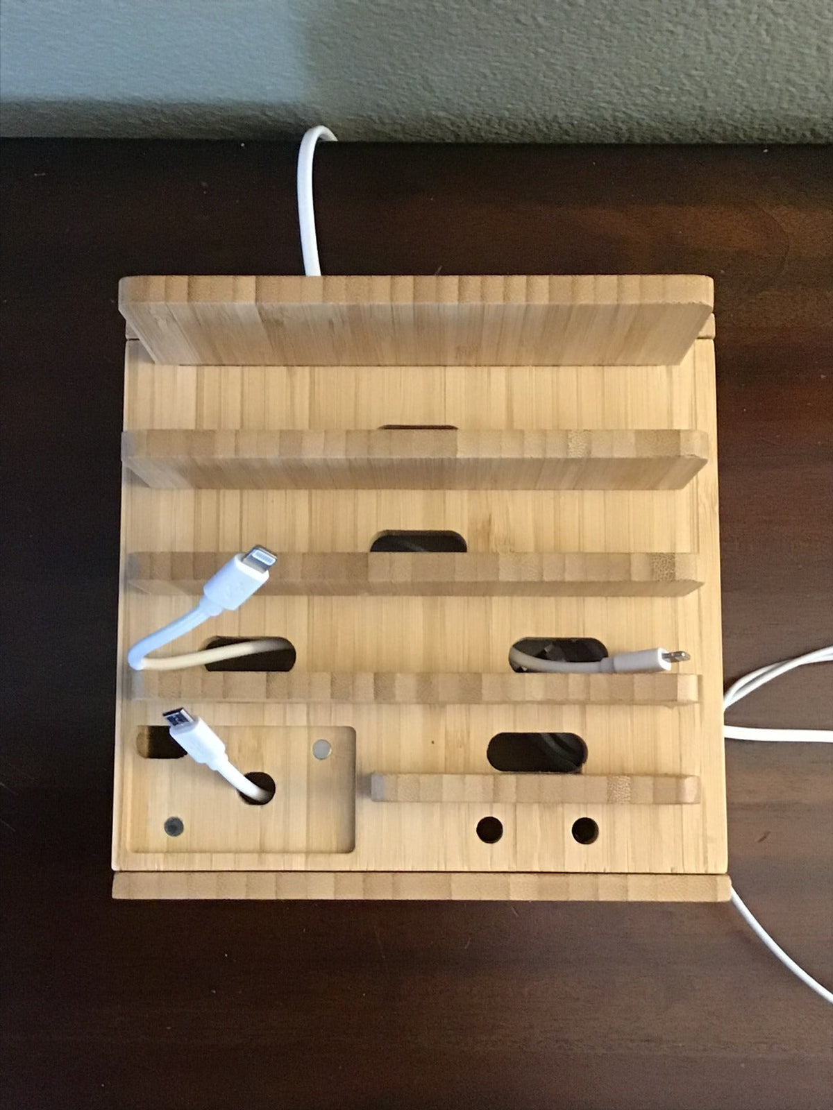 Bamboo Charging Station | 5-Port USB & Organizer | For Smartphone, Tablet & Smartwatch | Includes Cable Set