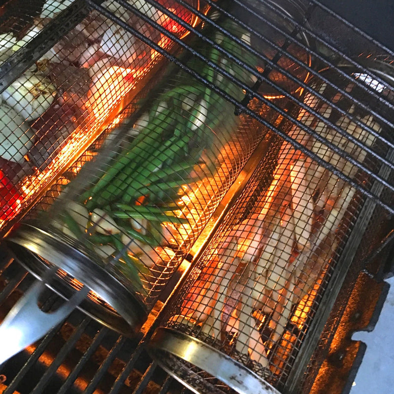 BBQ Grill Basket | 360° Rotating | Even Heat | Stainless Steel Design