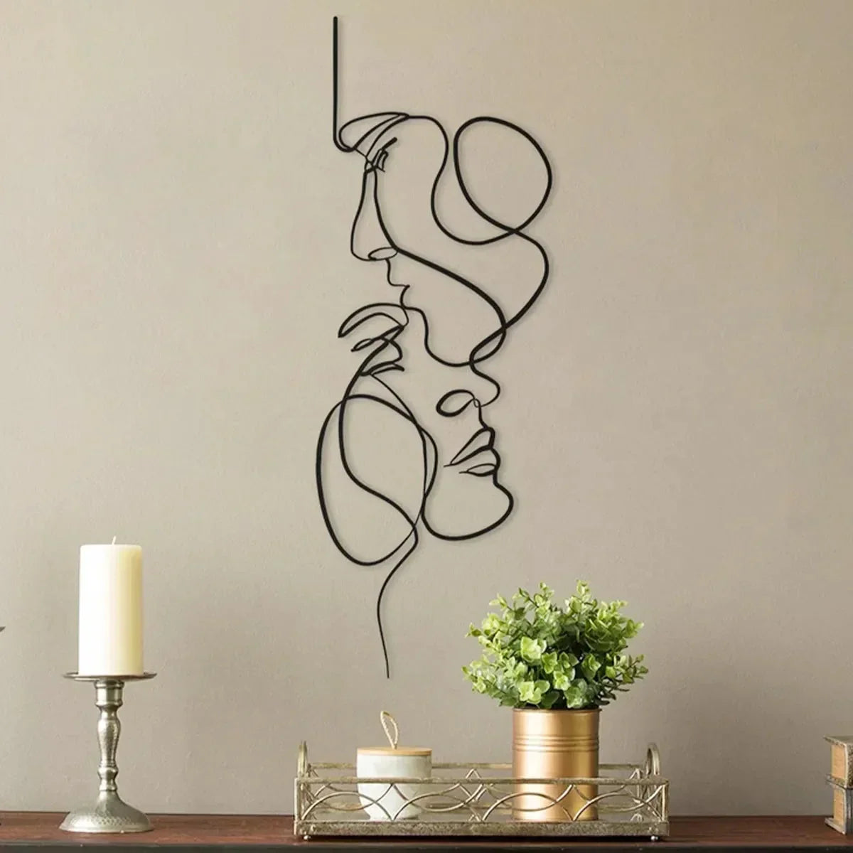 Black Metal Wall Art Abstract Face Line Iron Wall Sculpture Home Decor Craft