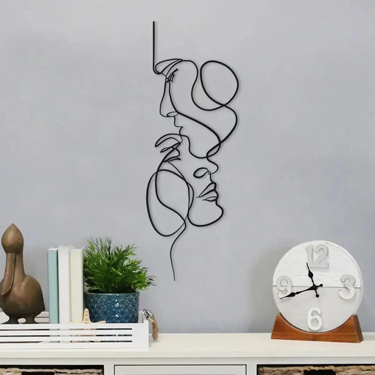 Black Metal Wall Art Abstract Face Line Iron Wall Sculpture Home Decor Craft