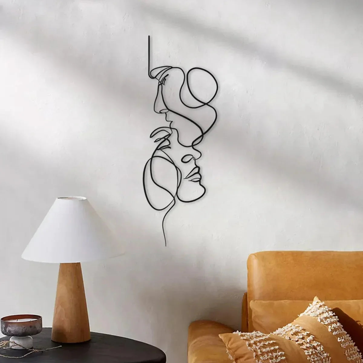 Black Metal Wall Art Abstract Face Line Iron Wall Sculpture Home Decor Craft