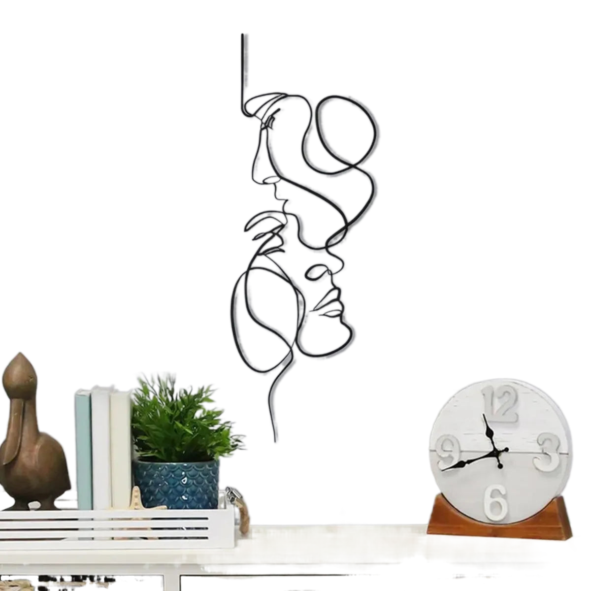 Black Metal Wall Art Abstract Face Line Iron Wall Sculpture Home Decor Craft