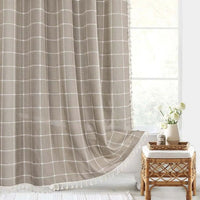 Bohemian Linen Shower Curtain with Fringe & Waterproof Design