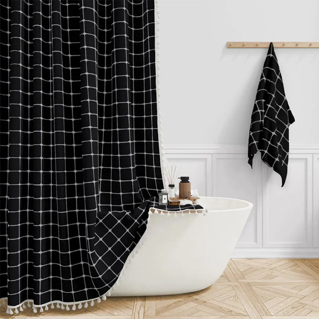 Bohemian Linen Shower Curtain with Fringe & Waterproof Design