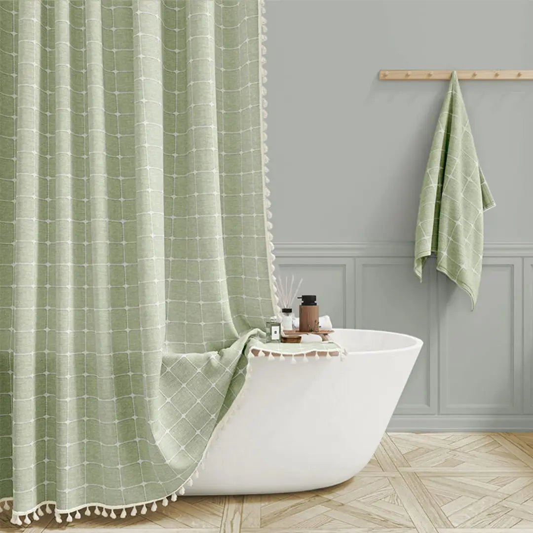 Bohemian Linen Shower Curtain with Fringe & Waterproof Design