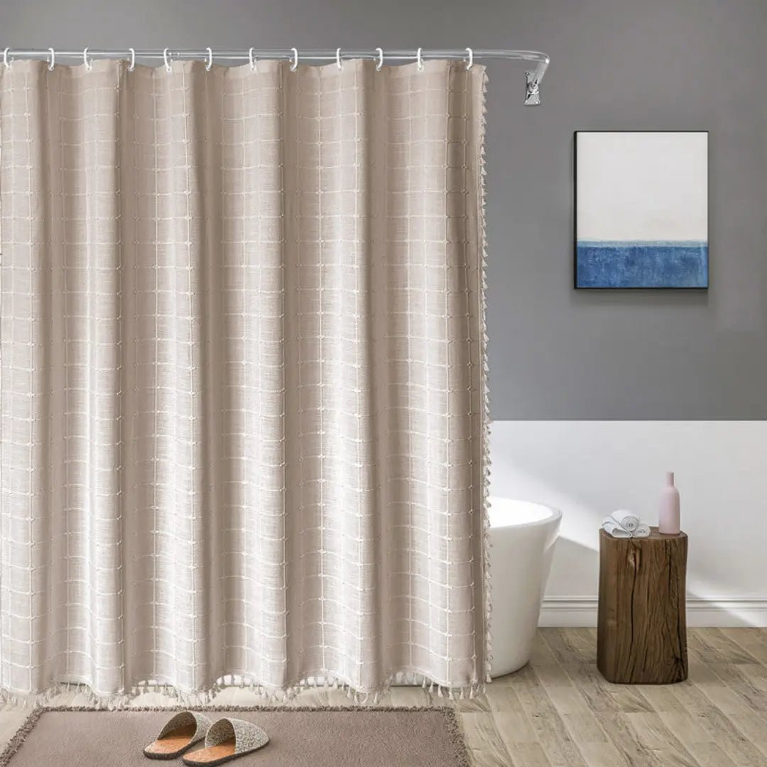 Bohemian Linen Shower Curtain with Fringe & Waterproof Design