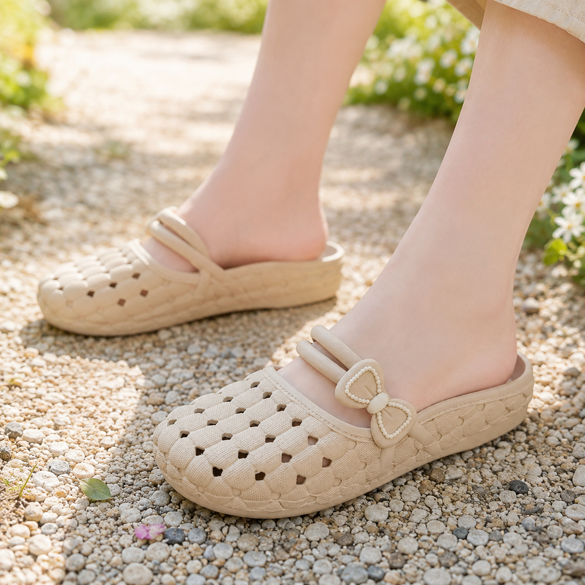 Bow Detail Covered-Toe Open-Back Slippers