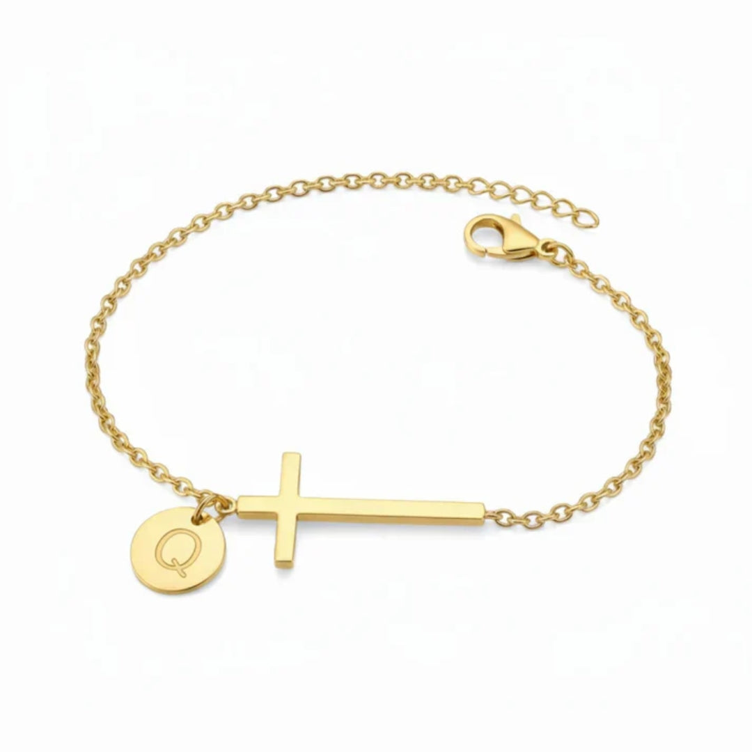 Bracelet with Cross and Personalised Letter