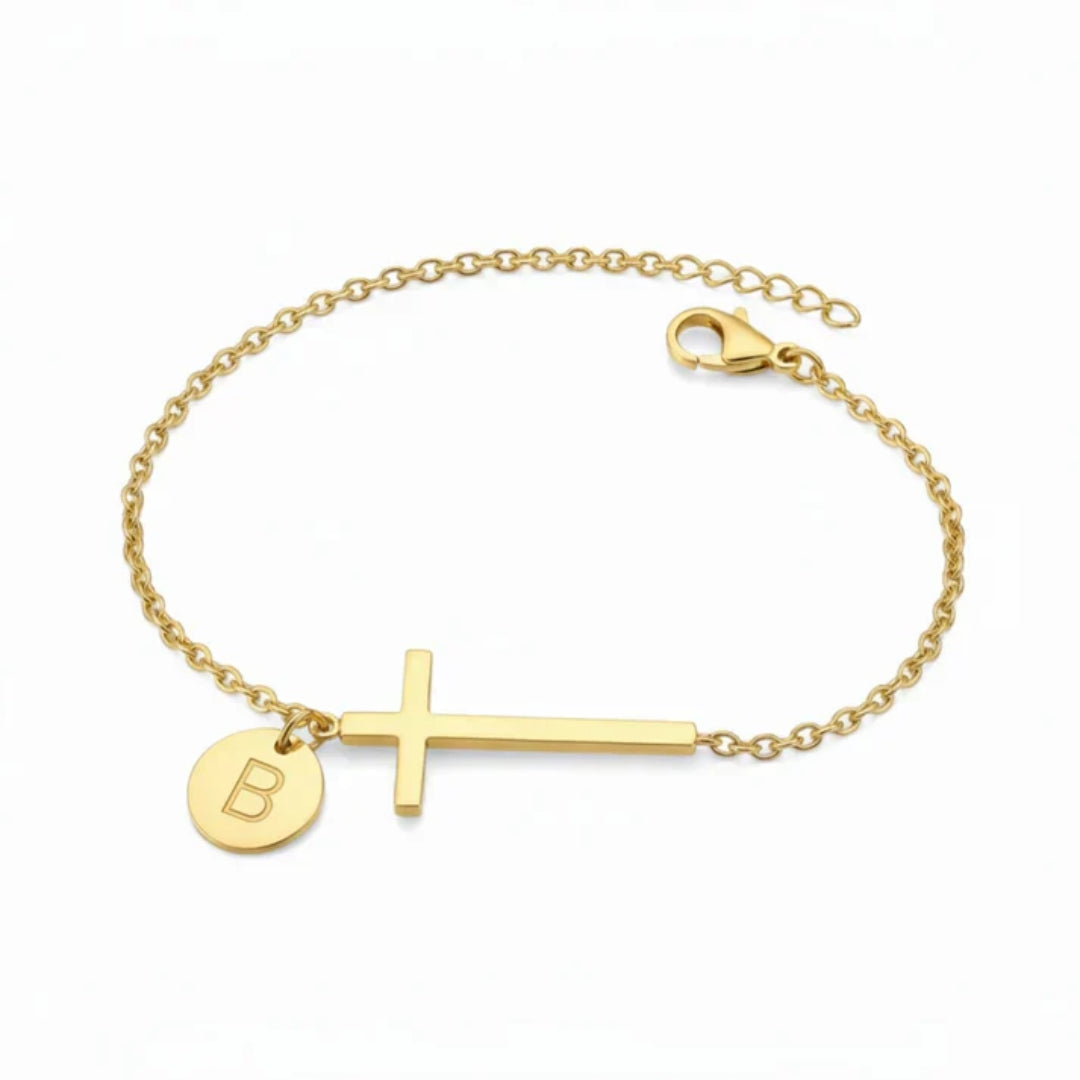 Bracelet with Cross and Personalised Letter