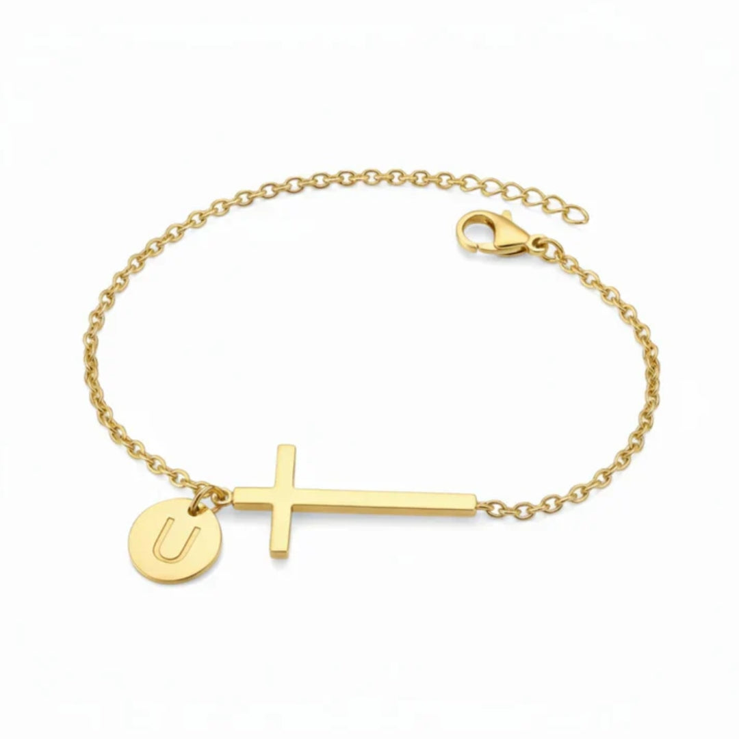Bracelet with Cross and Personalised Letter