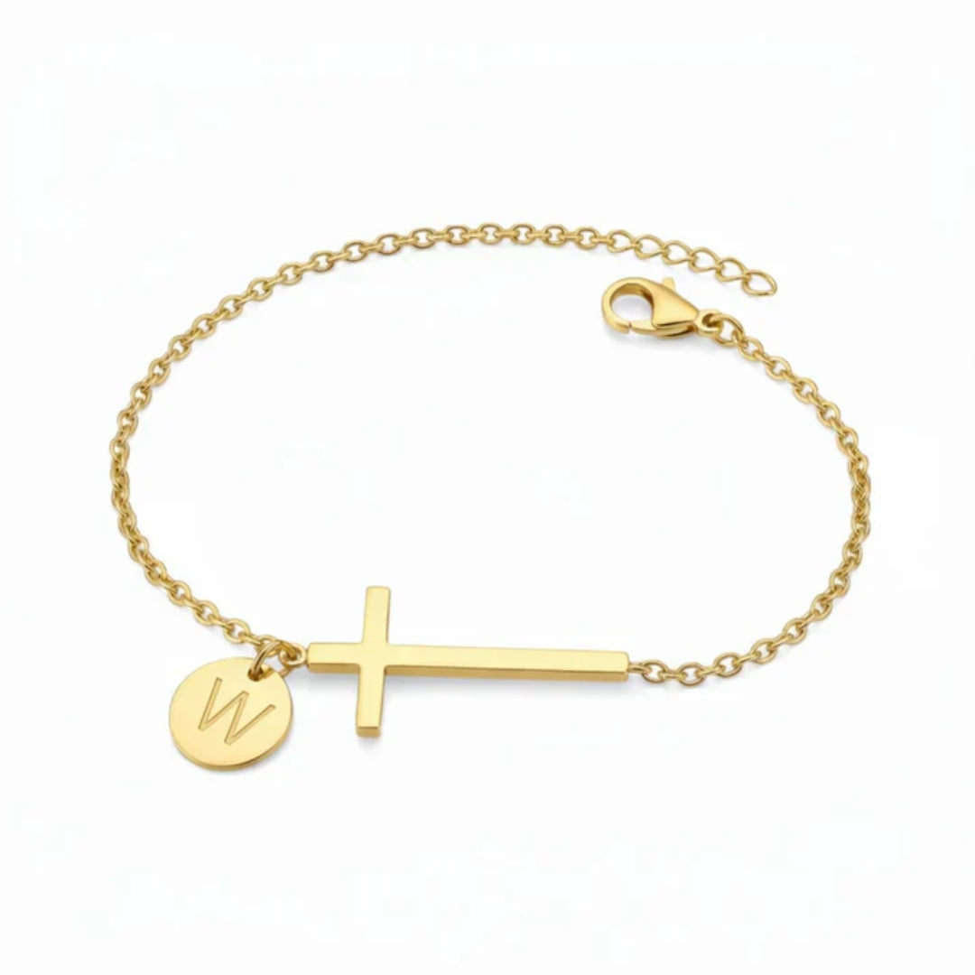 Bracelet with Cross and Personalised Letter