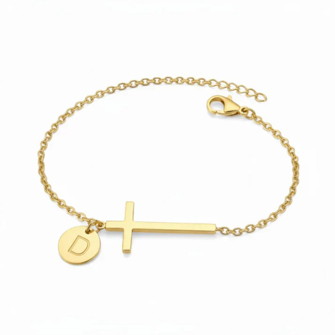 Bracelet with Cross and Personalised Letter