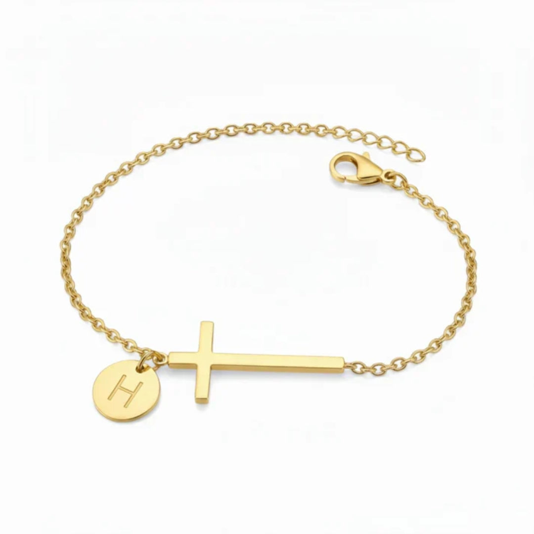 Bracelet with Cross and Personalised Letter