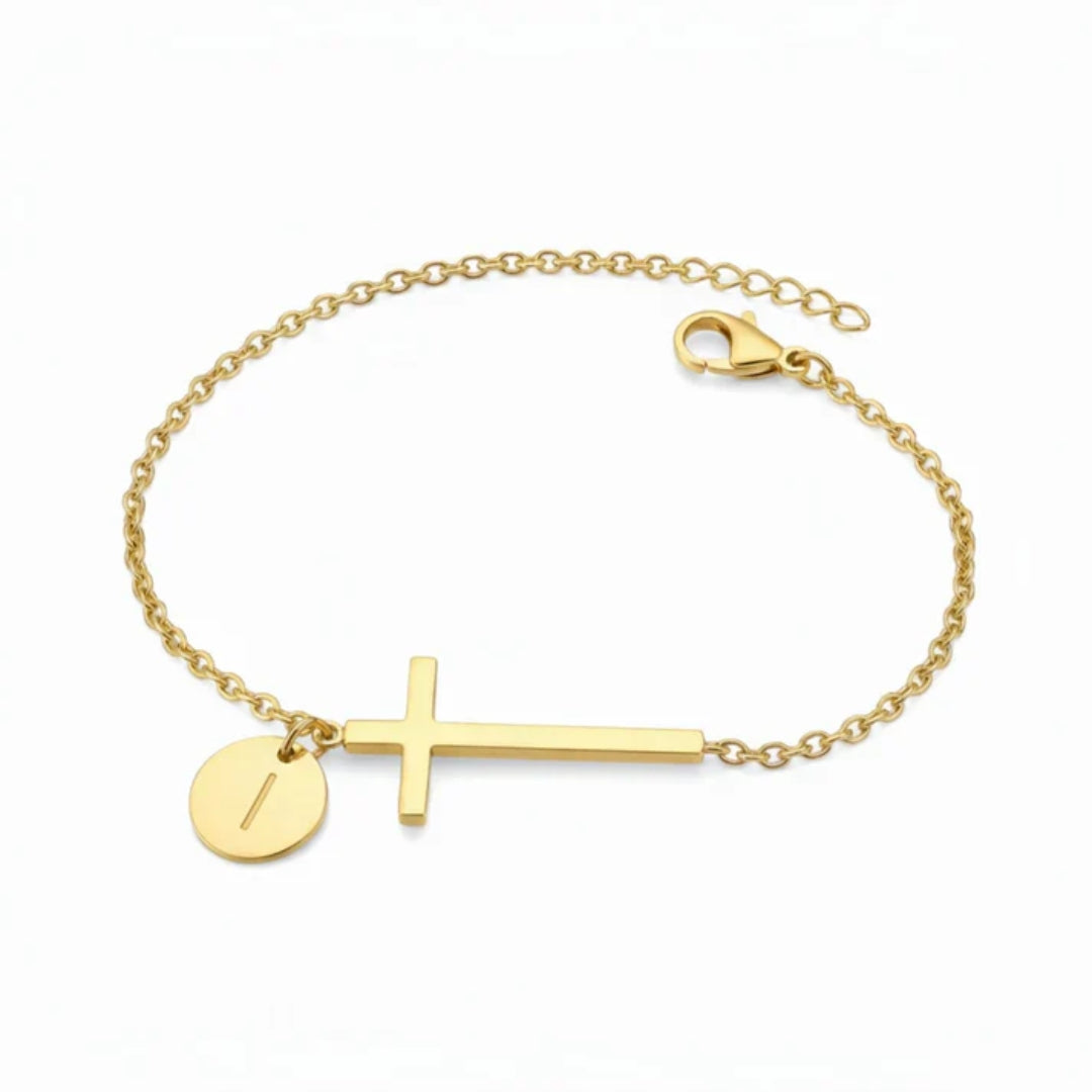 Bracelet with Cross and Personalised Letter
