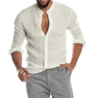 Breathable Linen Band Collar Shirt