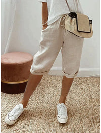 Breathable Linen Drawstring Cropped Pants