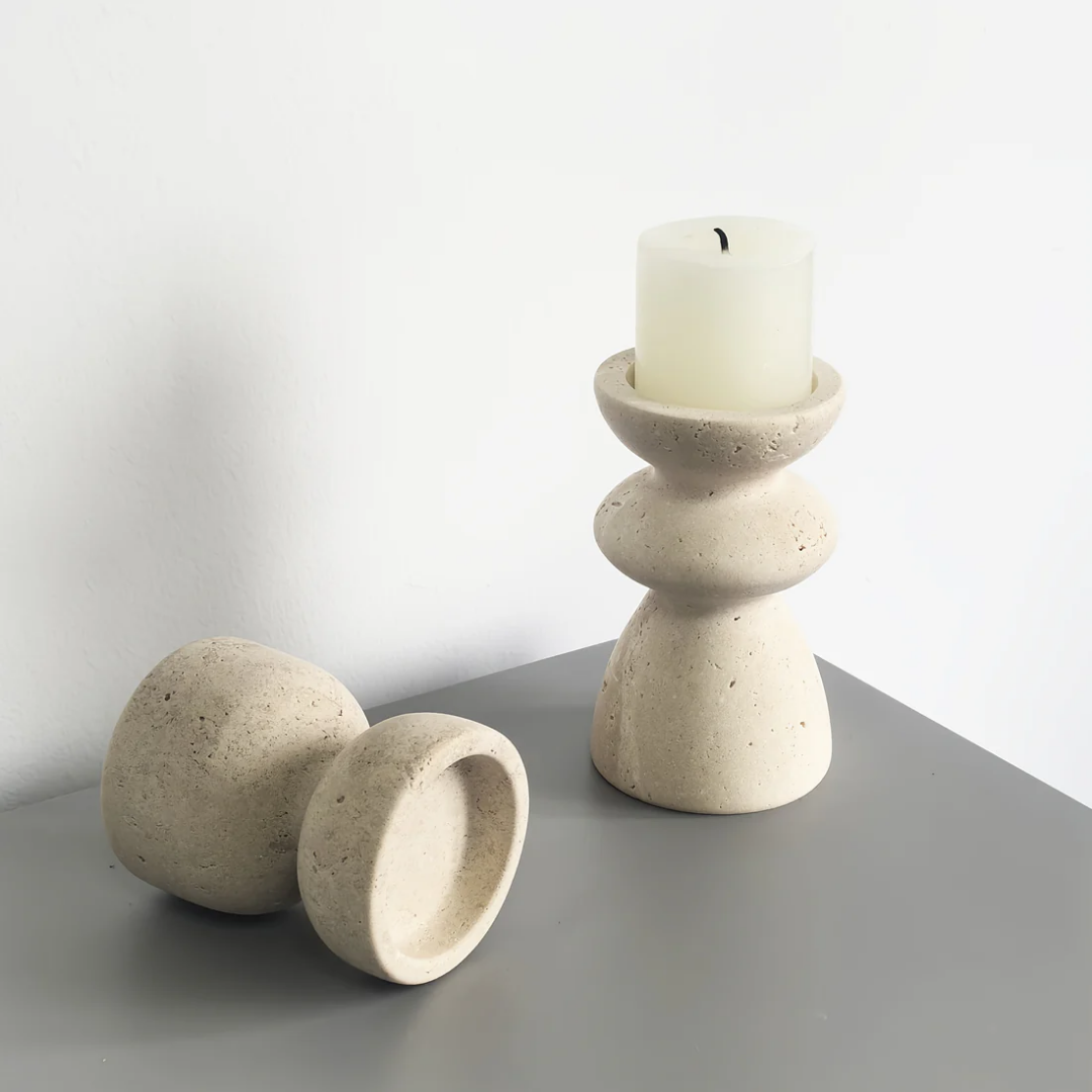 Candle Holder Set - Natural Stone Candlesticks