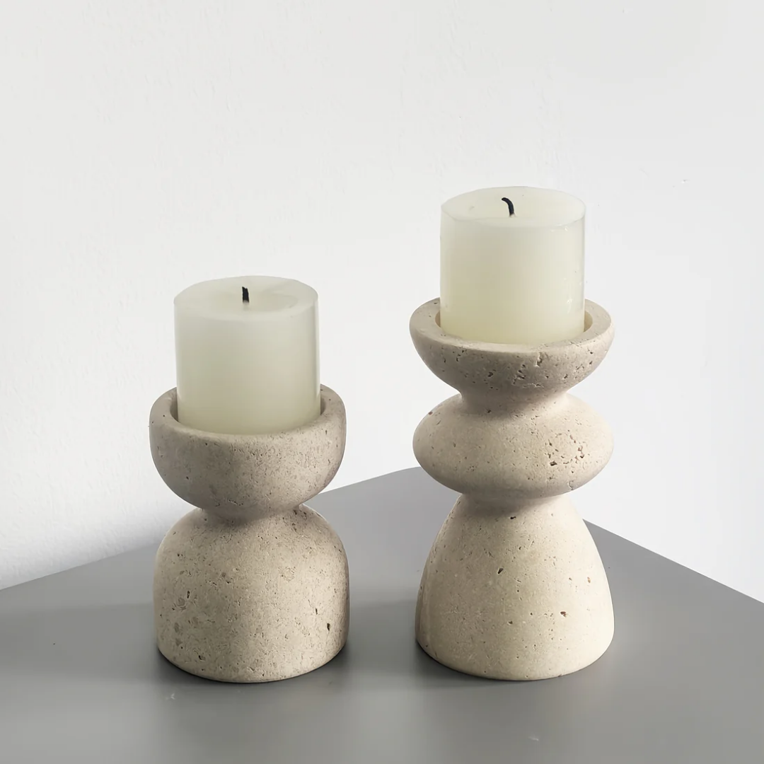 Candle Holder Set - Natural Stone Candlesticks