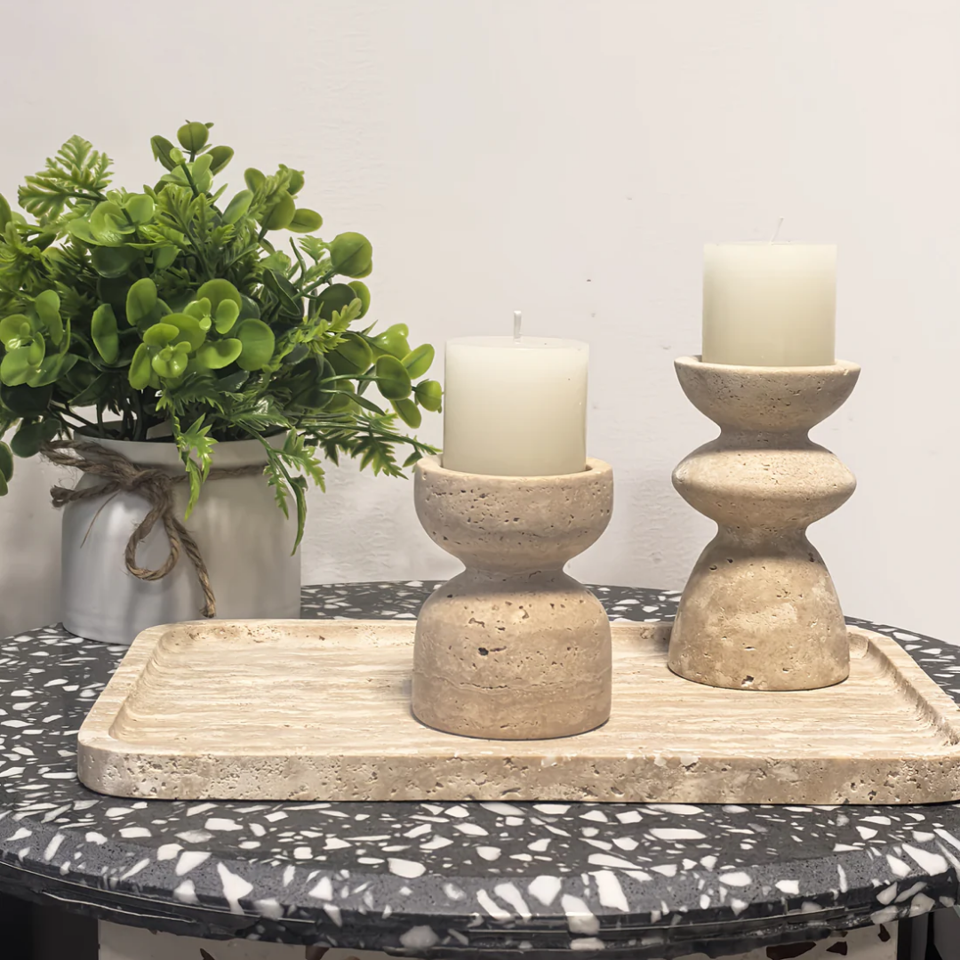 Candle Holder Set - Natural Stone Candlesticks