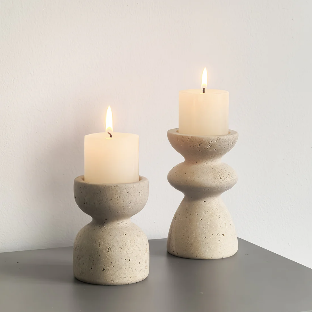 Candle Holder Set - Natural Stone Candlesticks