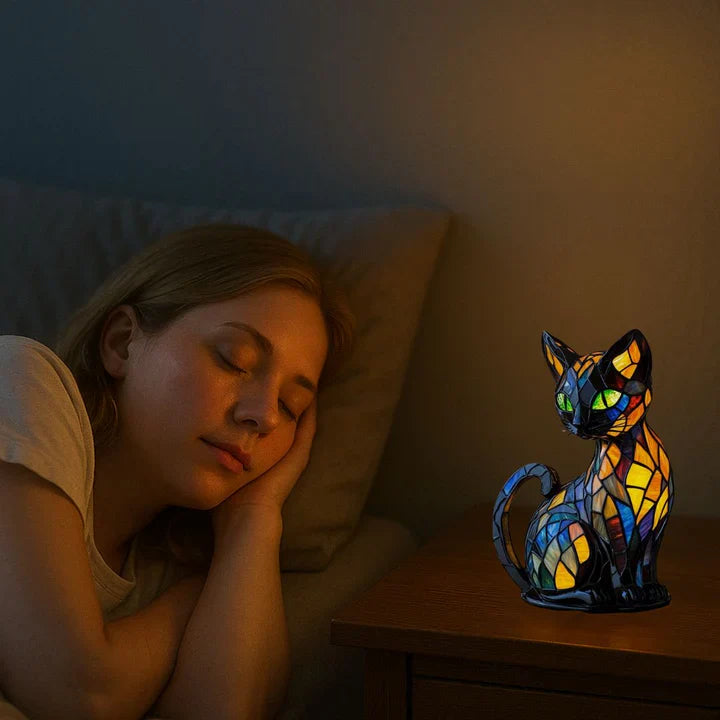 Cat-Shaped Glass Mosaic Table Lamp with LED Lighting – 30-36 cm