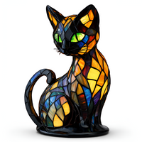Cat-Shaped Stained Glass Lamp