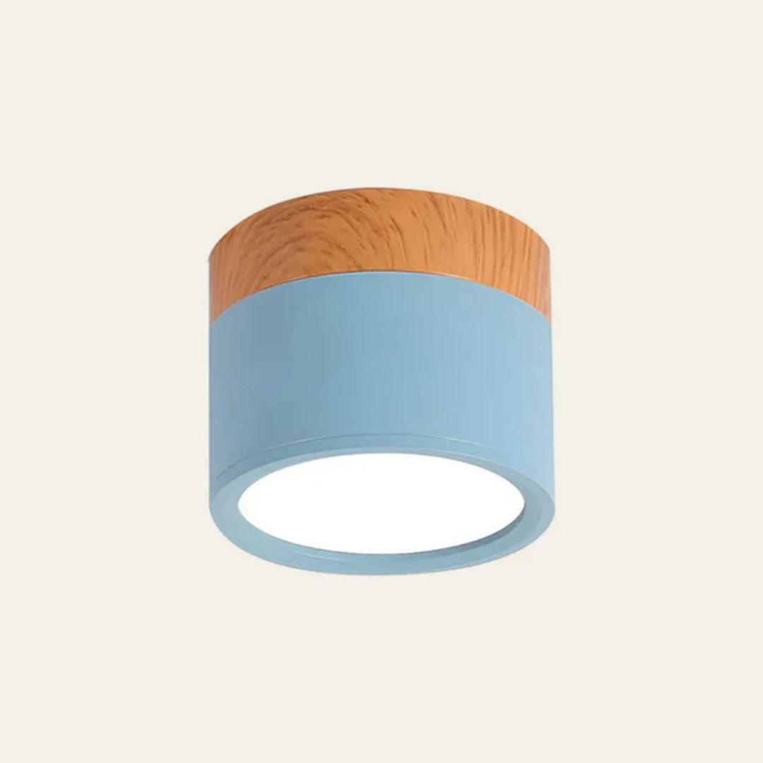 Ceiling Light - Compact LED Cylinder with Wooden Accent