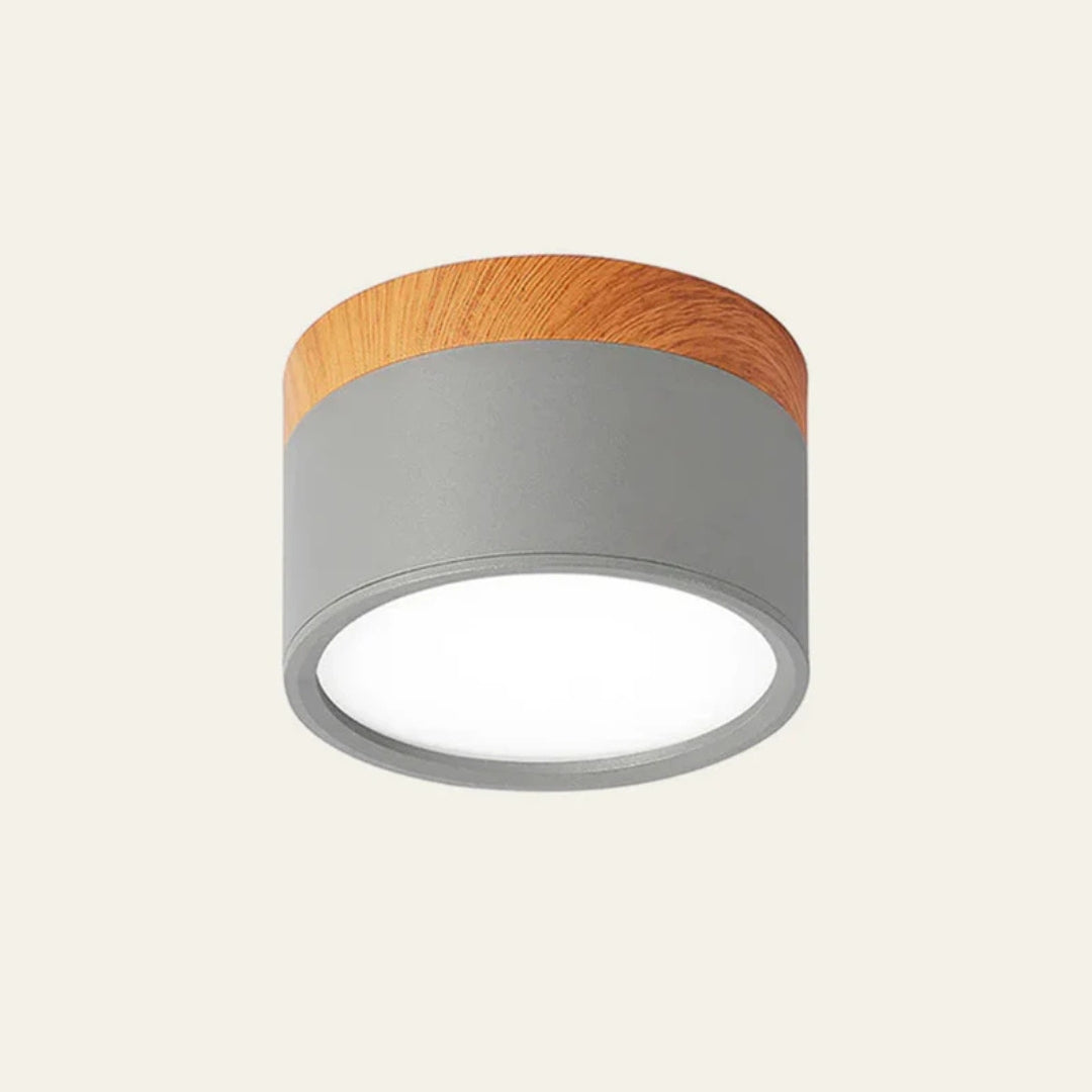 Ceiling Light - Compact LED Cylinder with Wooden Accent