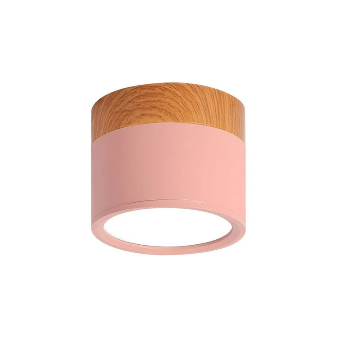 Ceiling Light - Compact LED Cylinder with Wooden Accent