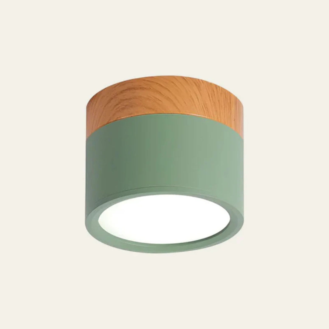 Ceiling Light - Compact LED Cylinder with Wooden Accent