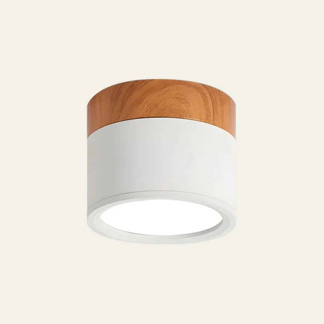 Ceiling Light - Compact LED Cylinder with Wooden Accent