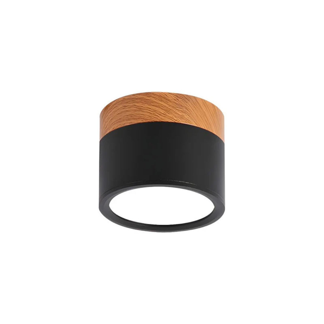 Ceiling Light - Compact LED Cylinder with Wooden Accent