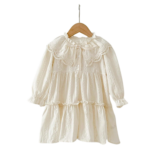 Children's Long-Sleeve Dress with Lace Collar – Vintage Charm
